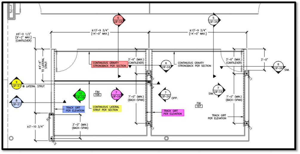 View of the framing plan from the cold-formed steel shop drawings - Courtesy of CDES