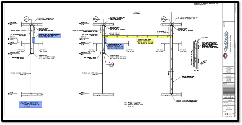 View of sections from the cold-formed steel shop drawings - Courtesy of CDES