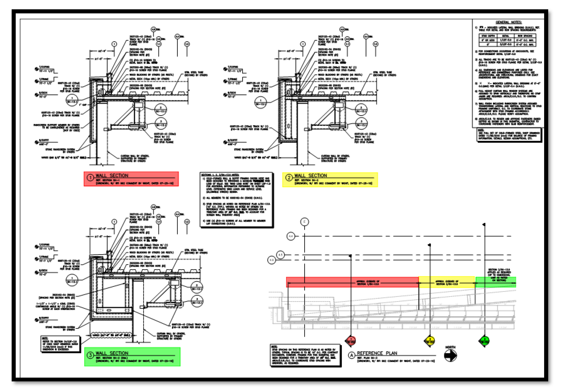 View of cold-formed steel shop drawings for skewed framing conditions (extents of sections
highlighted for clarity).