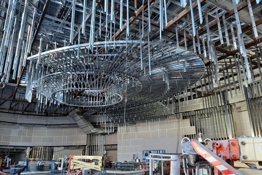 Ceiling installation of Interior panels – Photo courtesy of Radius Track Ceiling installation of Interior panels – Photo courtesy of Radius Track