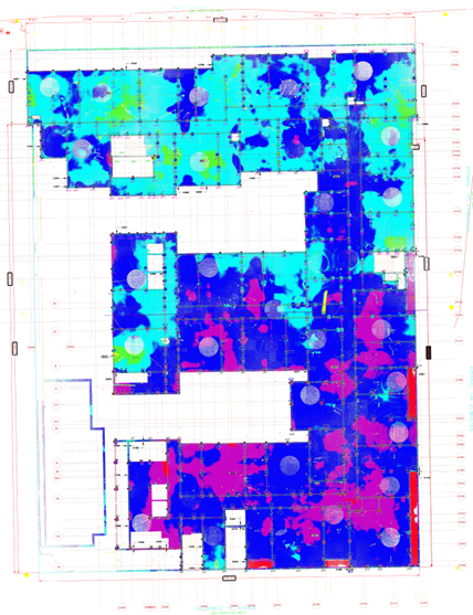 Elevation Heatmap of Podium Slab – (Green is high, Blue is low) – Courtesy of McClure
