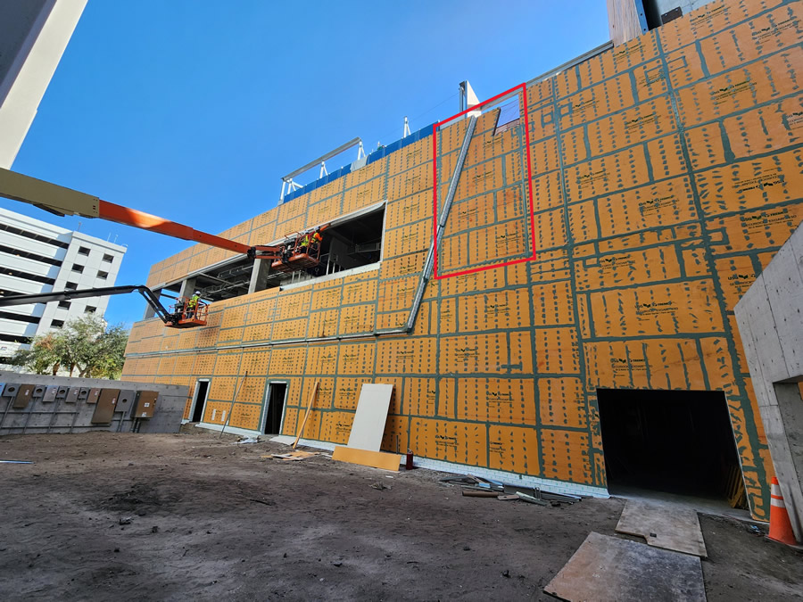 Image 8: The architectural feature begins to take shape. The panel shown in Image 5 is outlined in red. Courtesy of ICS.