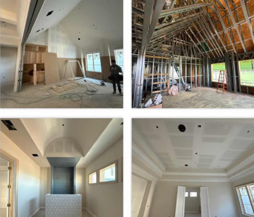 Figure 1: Vaulted ceiling design, Step ceiling & curved ceiling design (in clockwise order) on-site Photos Courtesy of Steel-IQ