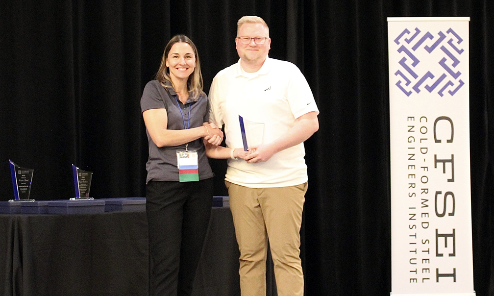 Daniel Church, Excel Engineering, Inc. Accepts Creative Detail Award, Second Place on Behalf of Joe Wilkum, Excel Engineering, Inc. Presented by Tammy Gleed, P.E., CFSEI Immediate Past Chair Daniel Church, Excel Engineering, Inc. Accepts Creative Detail Award, Second Place on Behalf of Joe Wilkum, Excel Engineering, Inc. Presented by Tammy Gleed, P.E., CFSEI Immediate Past Chair