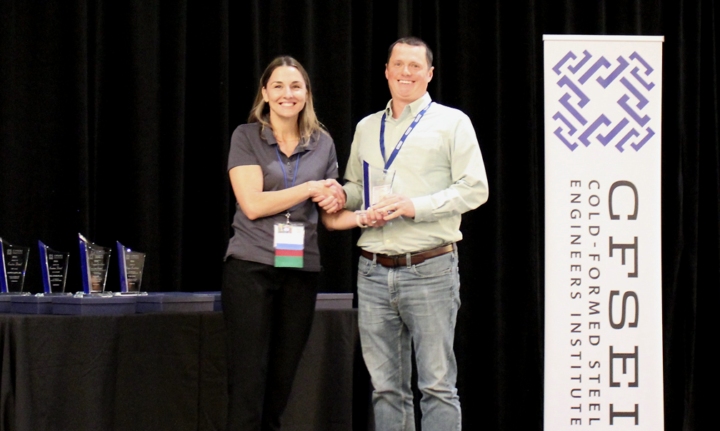 Grant Doherty, Martin/Martin, Inc. Accepts the CFSEI Design Excellence Third Place Award, Residential/Hospitality Category Presented by Tammy Gleed, P.E., CFSEI Immediate Past Chair Grant Doherty, Martin/Martin, Inc. Accepts the CFSEI Design Excellence Third Place Award, Residential/Hospitality Category Presented by Tammy Gleed, P.E., CFSEI Immediate Past Chair