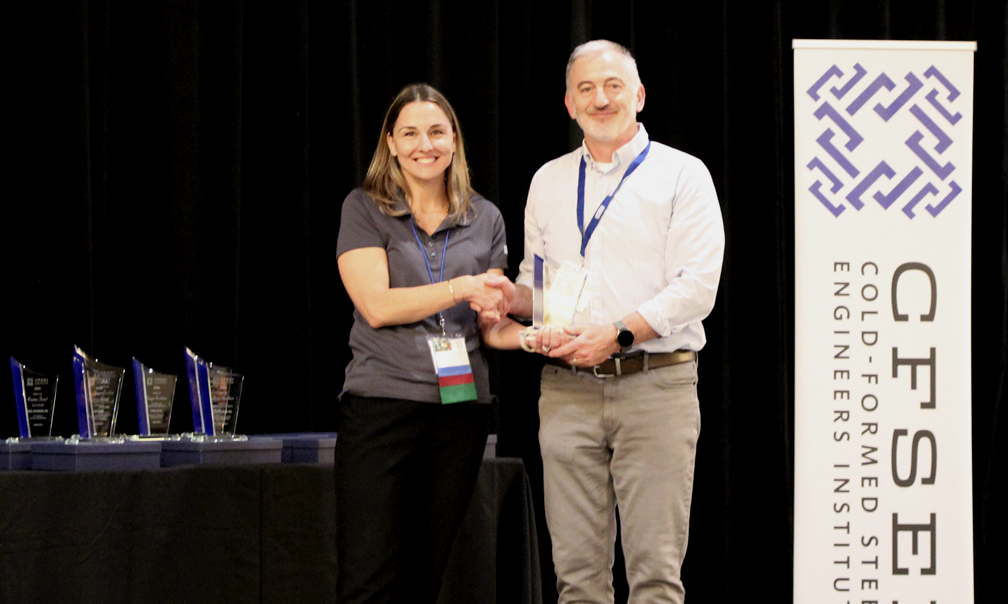 Shane Ewing, Martin/Martin, Inc. Accepts the CFSEI Design Excellence Second Place Award, Municipal Category Presented by Tammy Gleed, P.E., CFSEI Immediate Past Chair Shane Ewing, Martin/Martin, Inc. Accepts the CFSEI Design Excellence Second Place Award, Municipal Category Presented by Tammy Gleed, P.E., CFSEI Immediate Past Chair