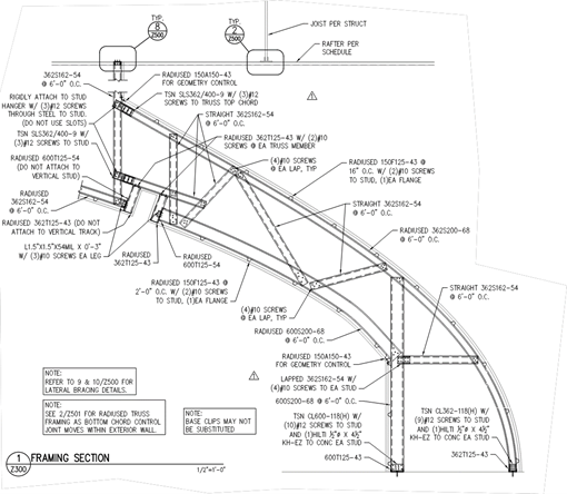 Photo 1: Section detail through cantilevered truss framing - Courtesy of McClure