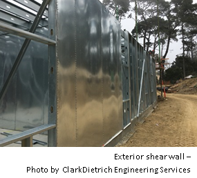 Exterior shear wall –  Photo by ClarkDietrich Engineering Services